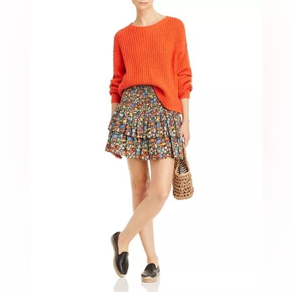 PERSEVERANCE London Poppy Floral Mini Skirt Smocked Tiered Ruffle Linen Sz 16 - Picture 11 of 11